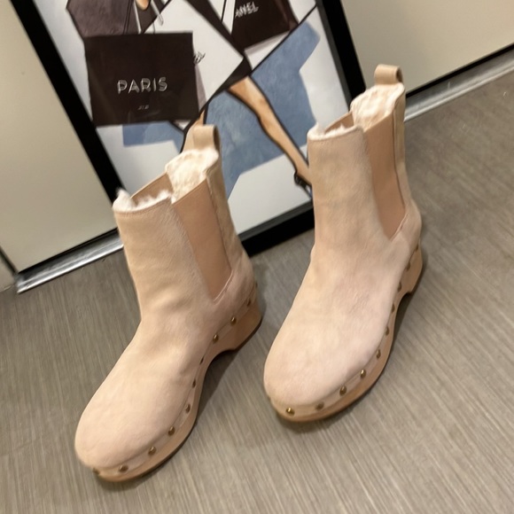 J. Crew Suede Chelsea Clog Boot Faux-Fur lining Bronzed Clay color Size 6.5 - Picture 2 of 11